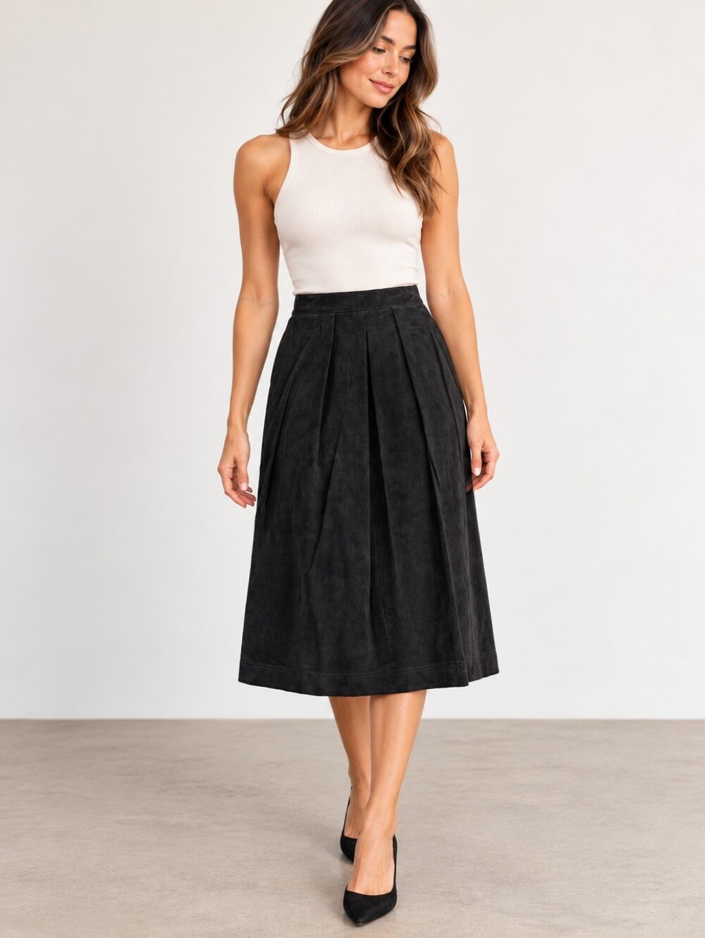 JH Collectibles Black Genuine Leather Pleated Skirt